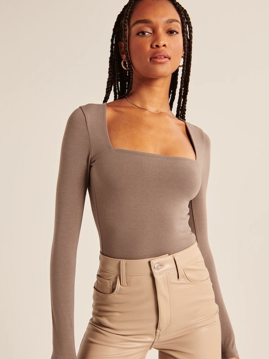Abercrombie & Fitch Tops - Abercrombie and Fitch Long-sleeve Cotton Seamless Fabric Squareneck Bodysuit